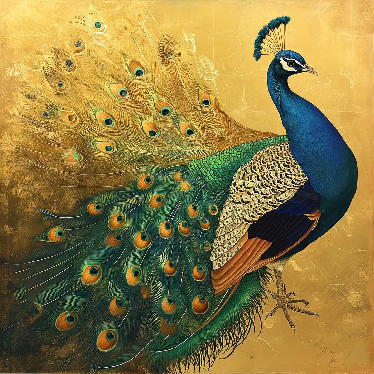 縁起物 孔雀 クジャク 正方形ポスター 豪華 絵画風 掛け軸風 浮世絵 金運 開運 グッズ 魔除け 鬼門 風水 幸せ 幸福 金 ゴールド 福 四角 デザイン ポスター スクエア インテリア デザイン プリント お洒落 かっこいい【sq-poster-1482】