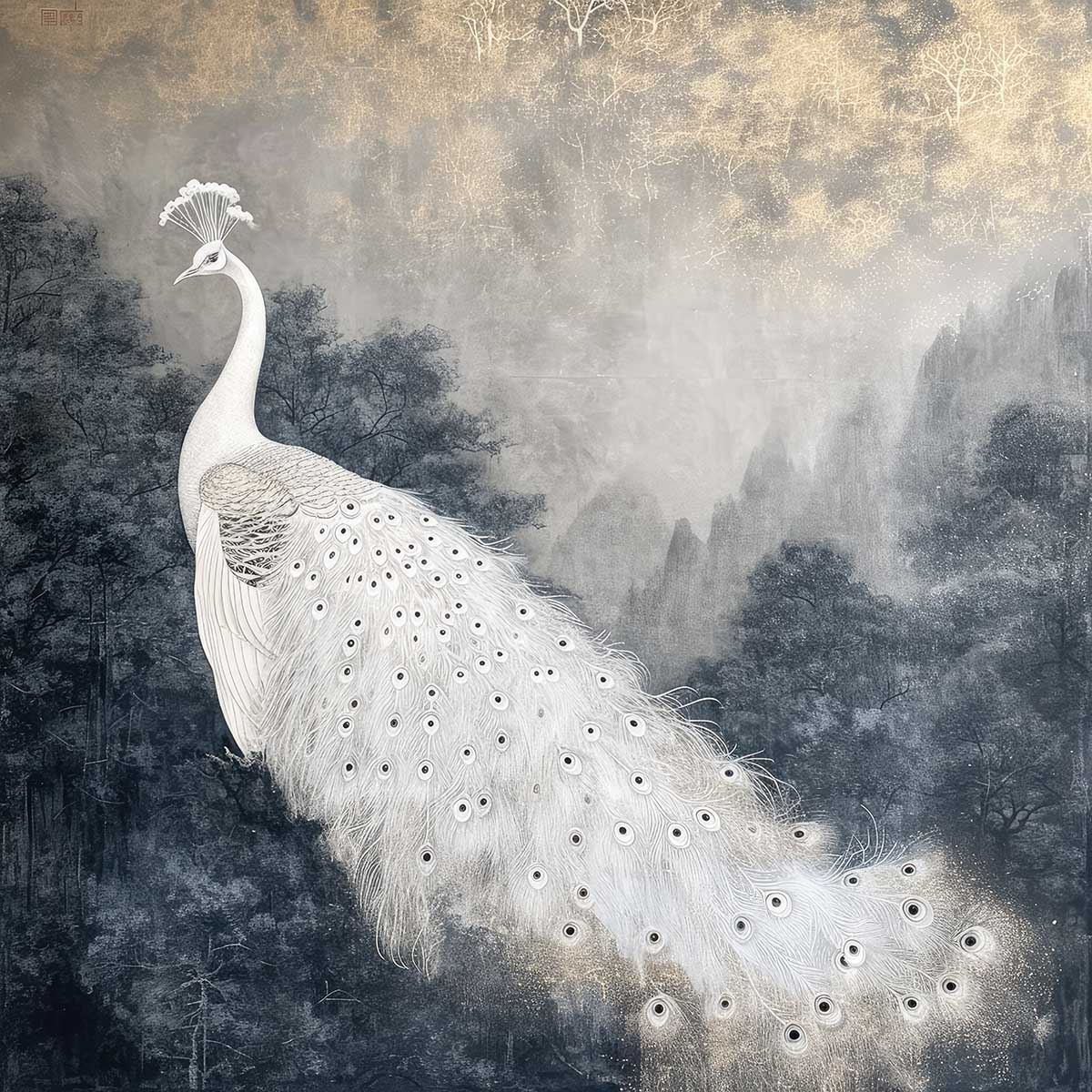 縁起物 孔雀 クジャク 正方形ポスター 豪華 絵画風 掛け軸風 浮世絵 金運 開運 グッズ 魔除け 鬼門 風水 幸せ 幸福 金 ゴールド 福 四角 デザイン ポスター スクエア インテリア デザイン プリント お洒落 かっこいい【sq-poster-1521】