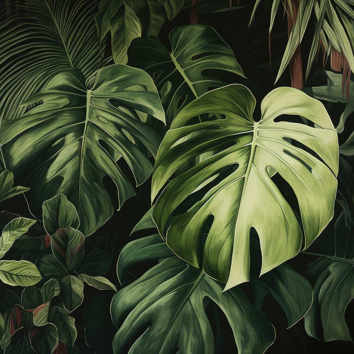 モンステラ 正方形ポスター 植物 ジャングル グリーン ウォール 壁掛け 草 風水 金運 葉っぱ 自然 景色四角 デザイン ポスター スクエア 5センチ刻みでサイズ豊富 インテリア デザイン プリント 絵画 オフィス 住宅 店舗 お洒落 かっこいい【sq-poster-409】