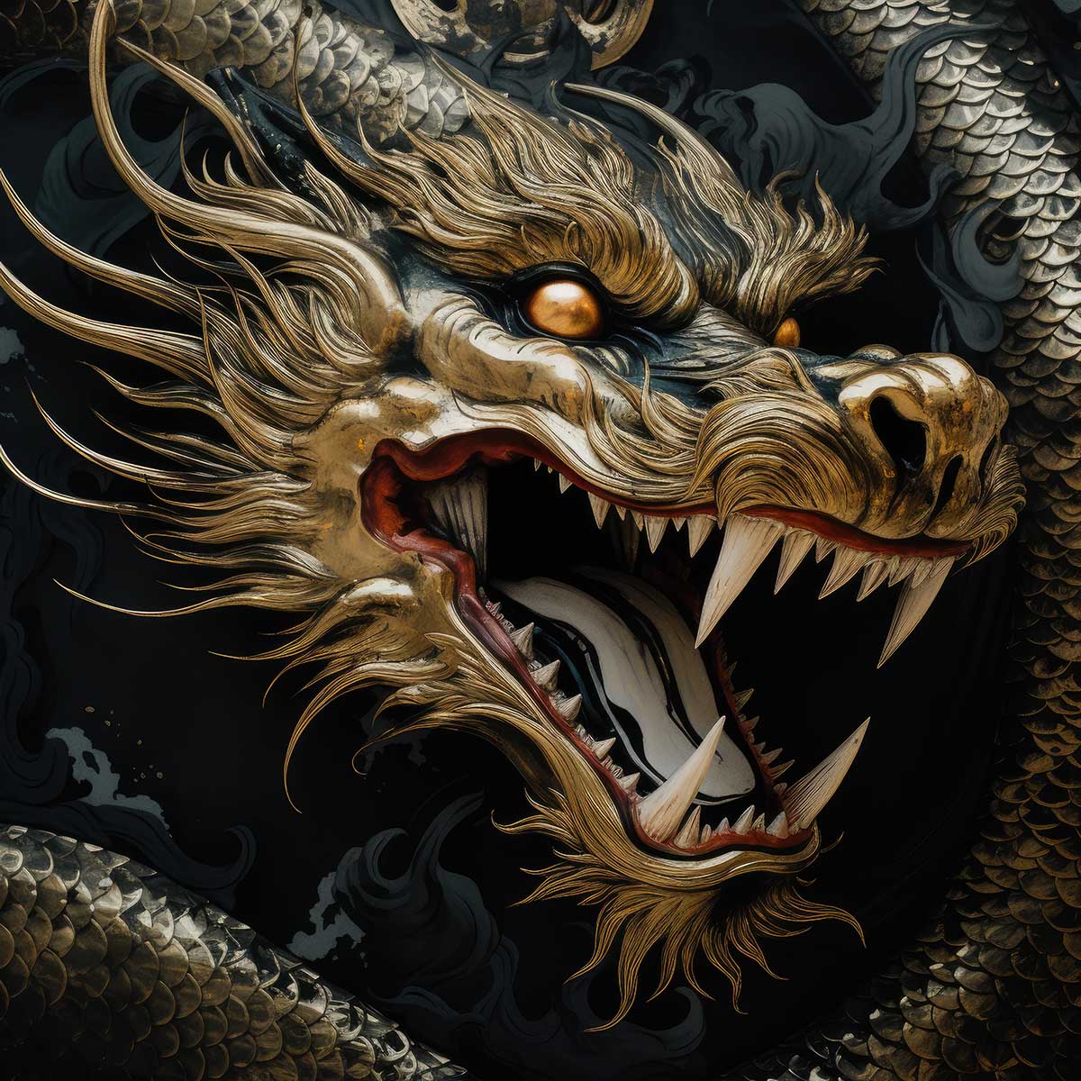 Rakuten - 金運 龍 ドラゴン 正方形ポスター ゴールド 竜 風水 魔除け 竜神 グッズ アイテム 四角 デザイン ポスター スクエア 5センチ刻みでサイズ豊富 インテリア デザイン プリント 絵画 オフィス 住宅 店舗 お洒落 かっこいい【sq-poster-501】