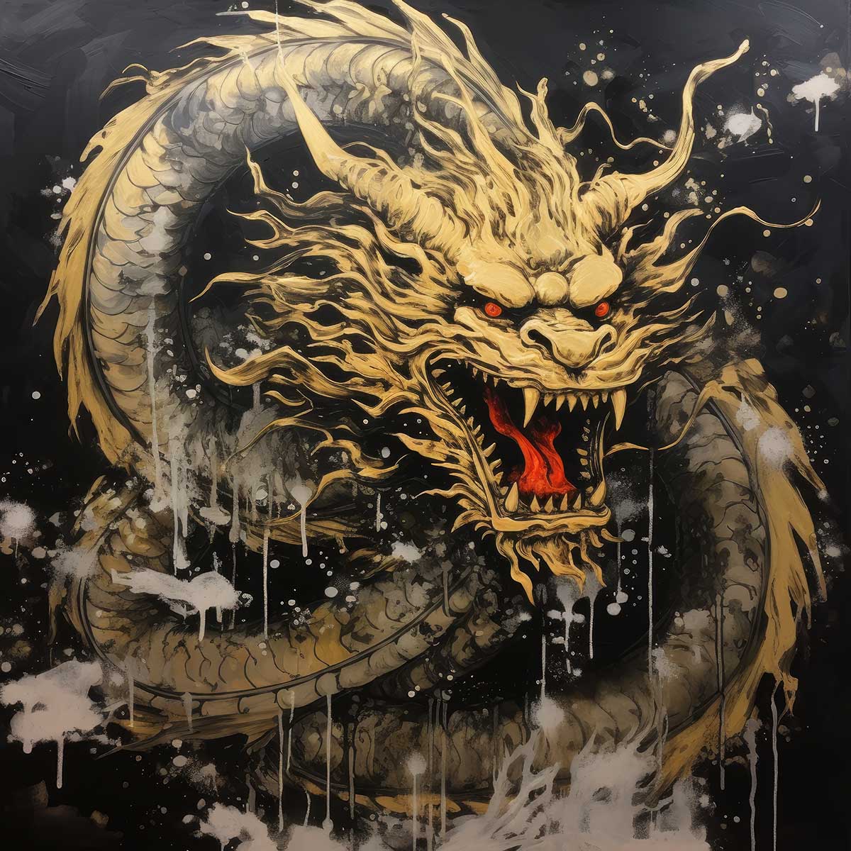 Rakuten - 金運 龍 ドラゴン 正方形ポスター ゴールド 竜 風水 魔除け 竜神 グッズ アイテム 四角 デザイン ポスター スクエア 5センチ刻みでサイズ豊富 インテリア デザイン プリント 絵画 オフィス 住宅 店舗 お洒落 かっこいい【sq-poster-572】