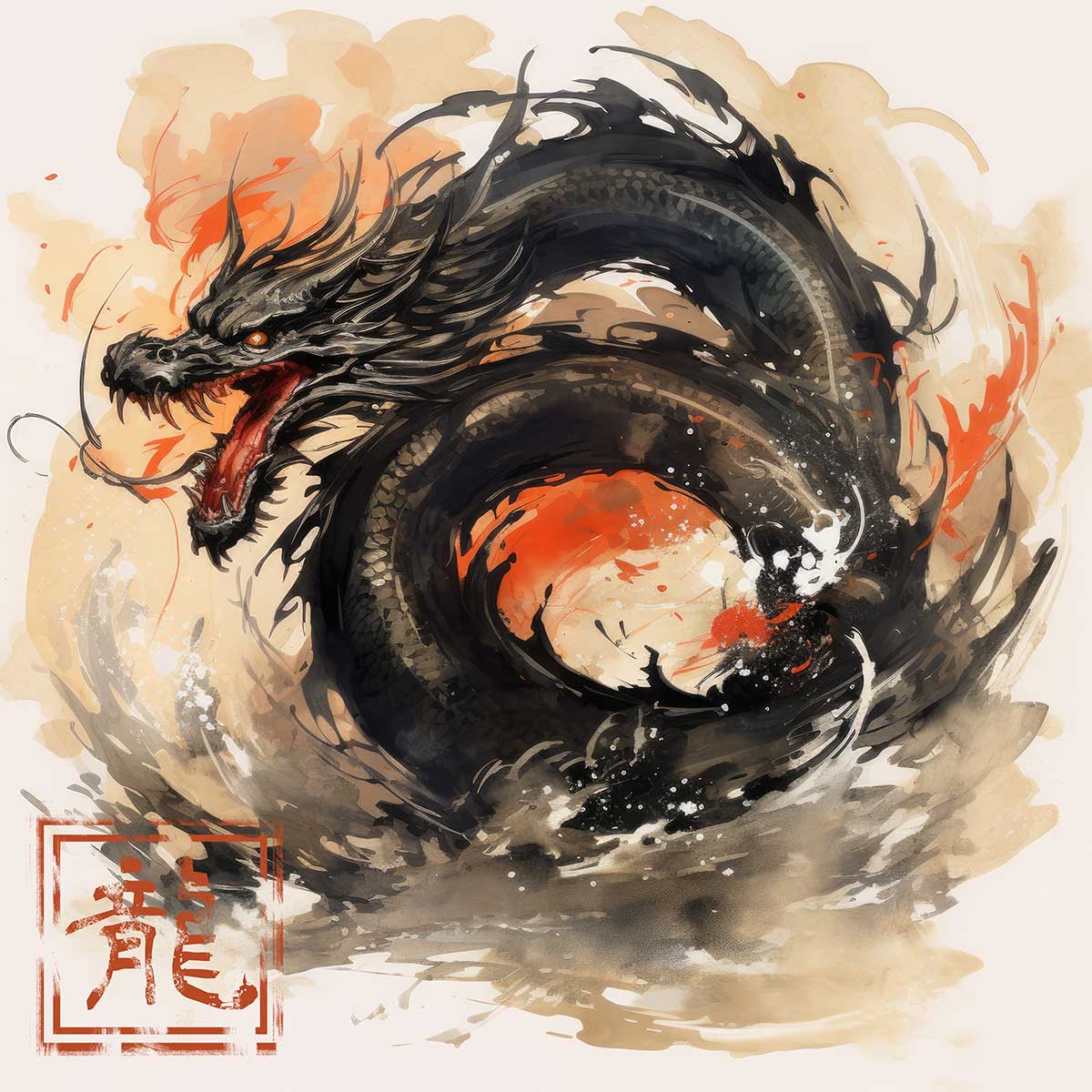 ドラゴン 辰年 龍 画 竜 竜神 正方形ポスター 干支 2024 縁起物 グッズ アイテム 竜神様 神龍 金運 幸福 四角 デザイン ポスター スクエア 5センチ刻みでサイズ豊富 インテリア デザイン プリント 絵画 オフィス 住宅 店舗 お洒落 かっこいい【sq-poster-699】