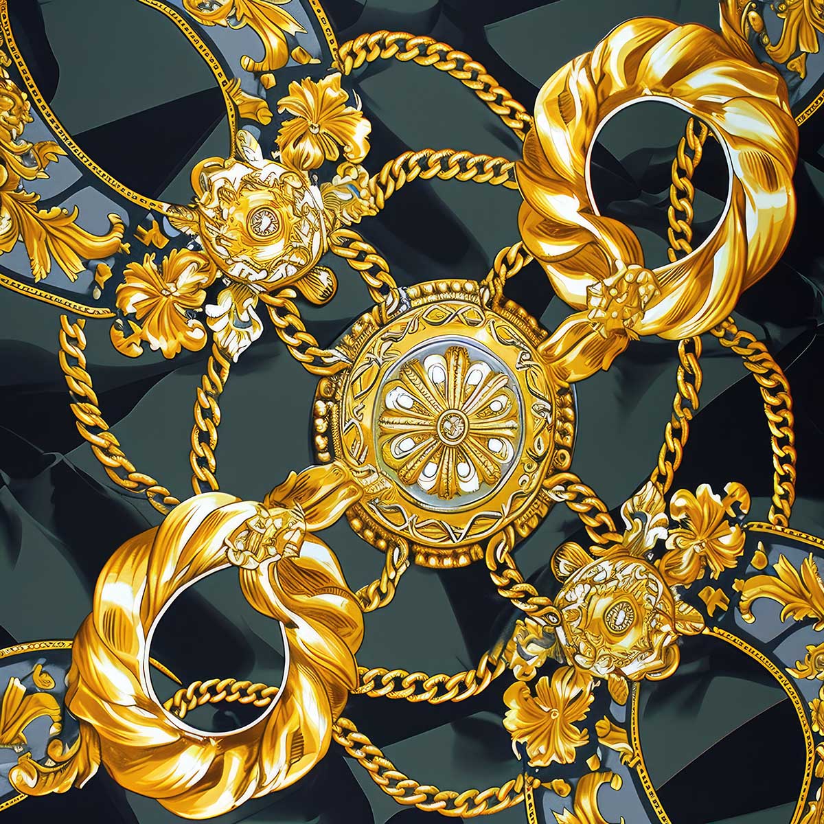 金 ゴシックチェーン ヨーロッパ バロック ゴールド 鎖 派手 正方形ポスター 四角 デザイン ポス ...