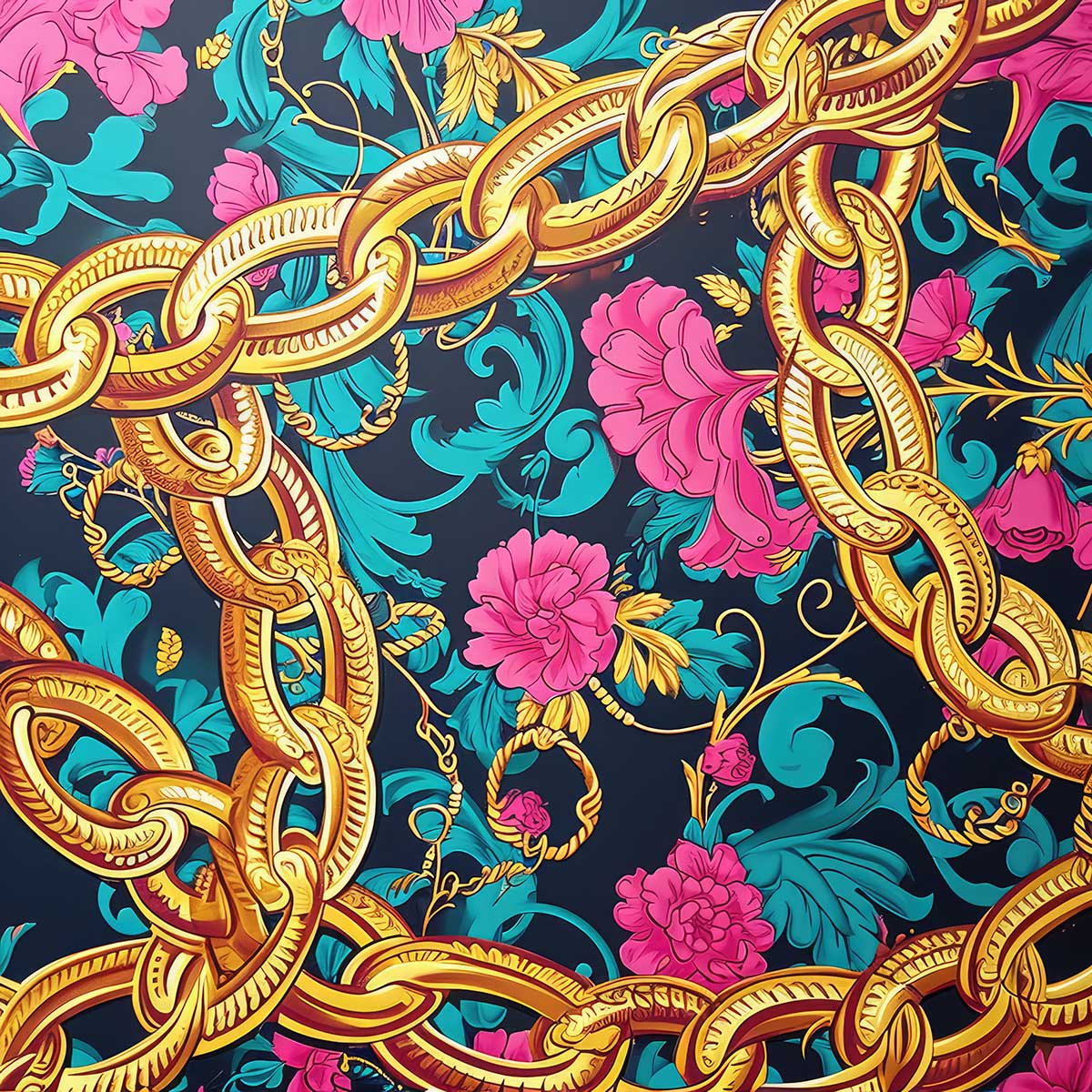 金 ゴシックチェーン ヨーロッパ バロック ゴールド 鎖 派手 正方形ポスター 四角 デザイン ポス ...