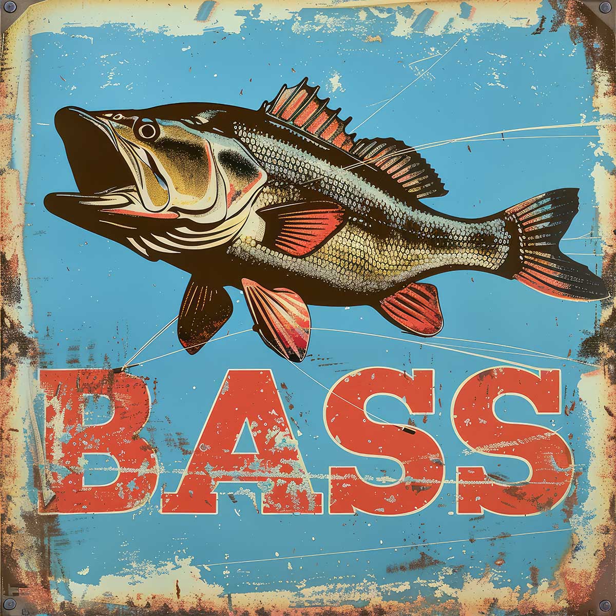 ブラックバス blackbass フィッシング 正方形ポスター ルアー 魚 釣り レトロ 趣味 水族館 動物 四角 ..