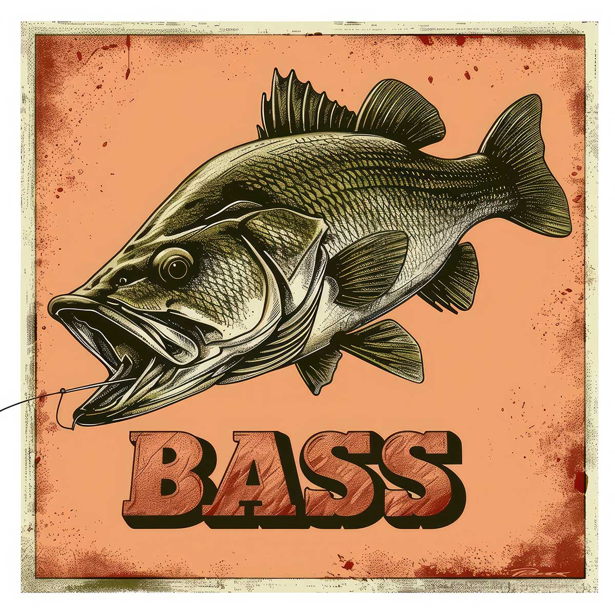 ブラックバス blackbass フィッシング 正方形ポスター ルアー 魚 釣り レトロ 趣味 水族館 動物 四角 ..