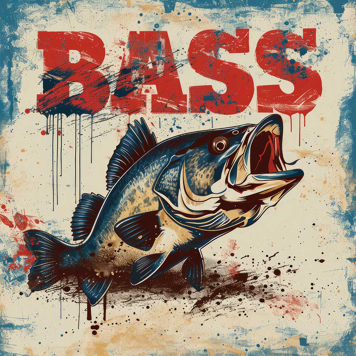 ブラックバス blackbass フィッシング 正方形ポスター ルアー 魚 釣り レトロ 趣味 水族館 動物 四角 ..