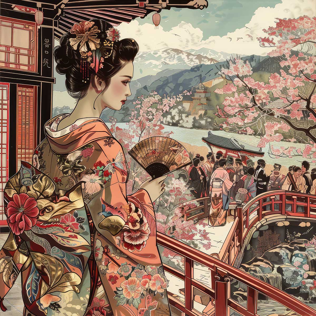 令和の浮世絵 和風 絵画 正方形ポスター 四角 版画 江戸 掛け軸 舞子 着物 女性 デザイン ポスター スクエア インテリア オフィス 住宅 店舗 お洒落 かっこいい【sq-poster-2698】