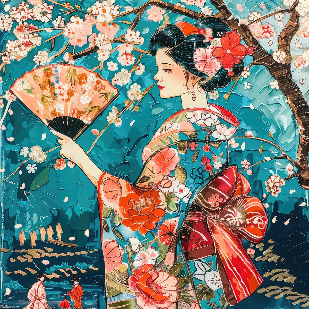 令和の浮世絵 和風 絵画 正方形ポスター 四角 版画 江戸 掛け軸 舞子 着物 女性 デザイン ポスター スクエア インテリア オフィス 住宅 店舗 お洒落 かっこいい【sq-poster-2701】