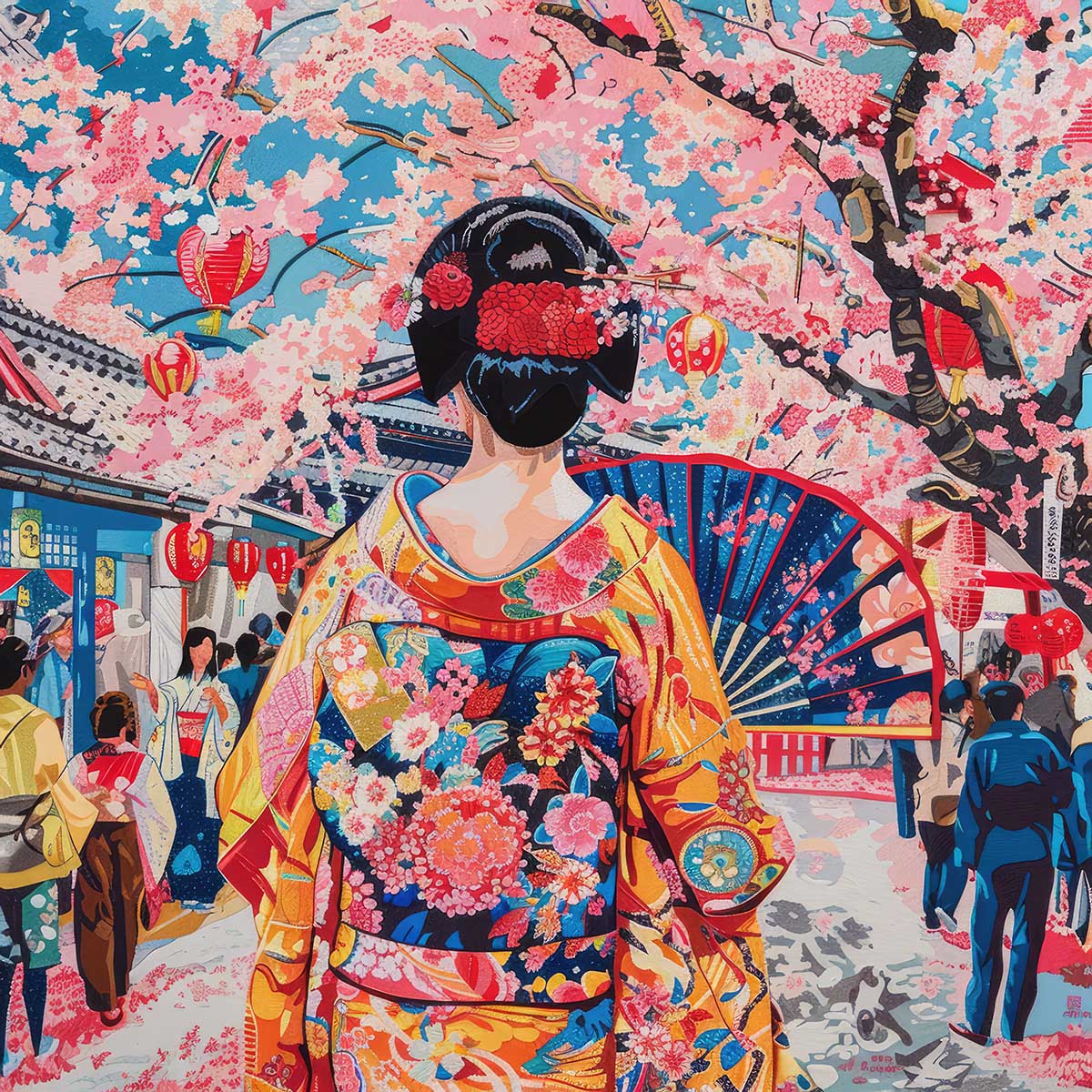 Rakuten - 令和の浮世絵 和風 絵画 正方形ポスター 四角 版画 江戸 掛け軸 舞子 着物 女性 デザイン ポスター スクエア インテリア オフィス 住宅 店舗 お洒落 かっこいい【sq-poster-2714】