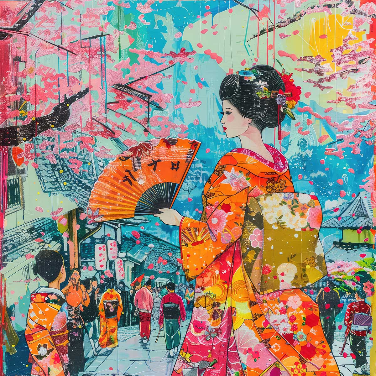 令和の浮世絵 和風 絵画 正方形ポスター 四角 版画 江戸 掛け軸 舞子 着物 女性 デザイン ポスター スクエア インテリア オフィス 住宅 店舗 お洒落 かっこいい【sq-poster-2737】