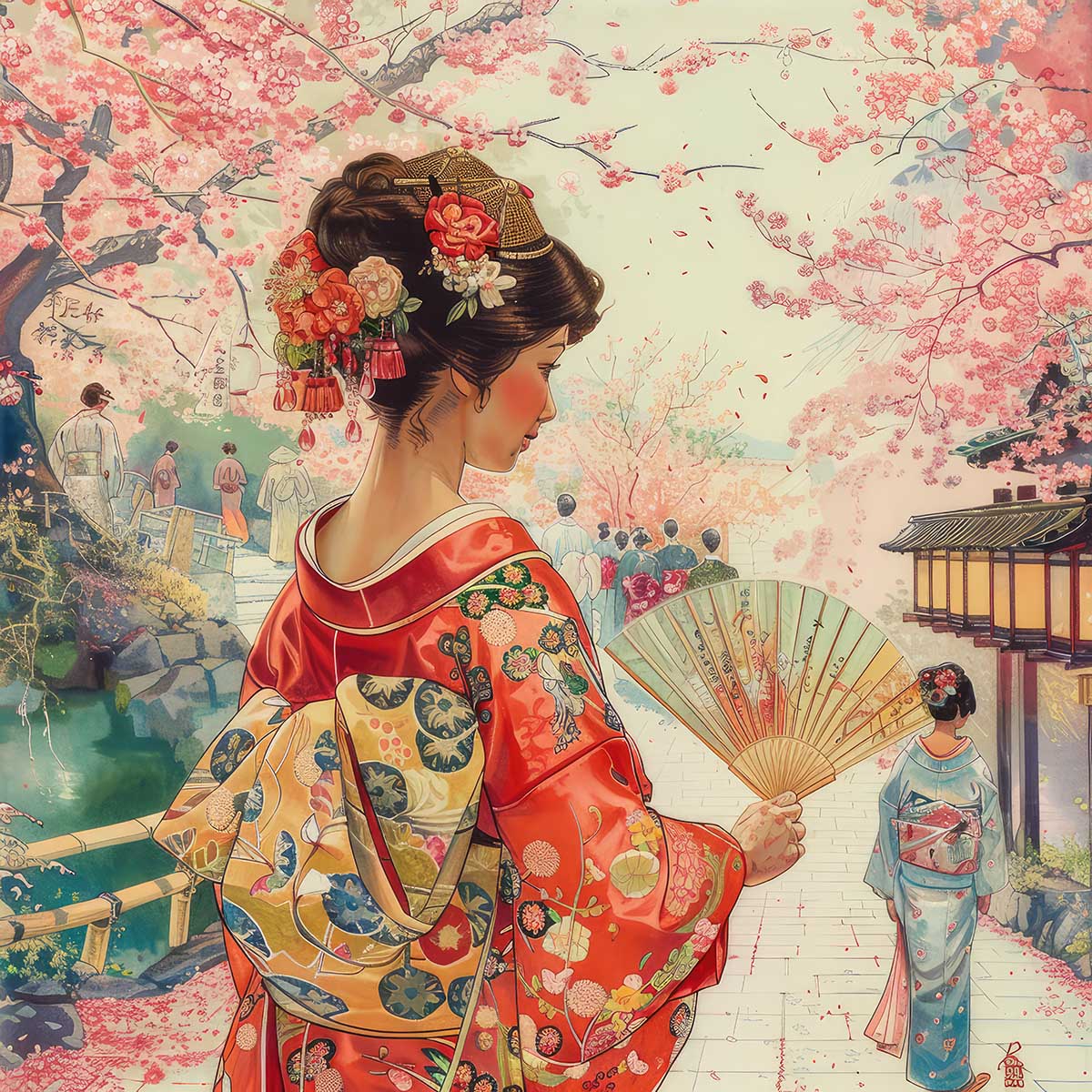 令和の浮世絵 和風 絵画 正方形ポスター 四角 版画 江戸 掛け軸 舞子 着物 女性 デザイン ポスター スクエア インテリア オフィス 住宅 店舗 お洒落 かっこいい【sq-poster-2740】