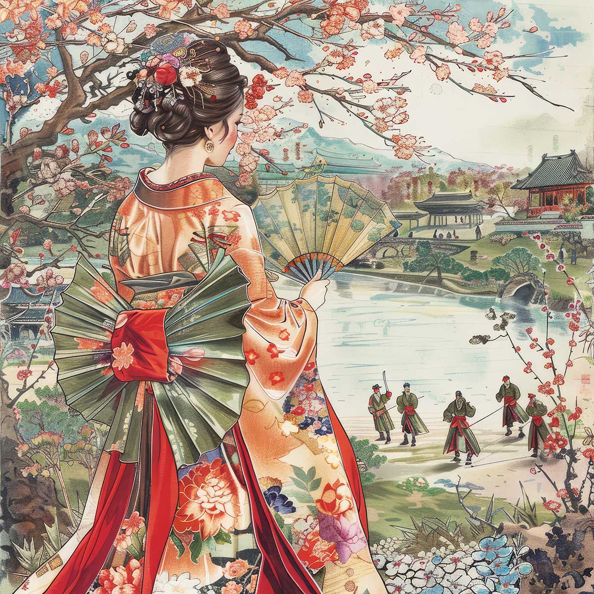 令和の浮世絵 和風 絵画 正方形ポスター 四角 版画 江戸 掛け軸 舞子 着物 女性 デザイン ポスター スクエア インテリア オフィス 住宅 店舗 お洒落 かっこいい【sq-poster-2749】