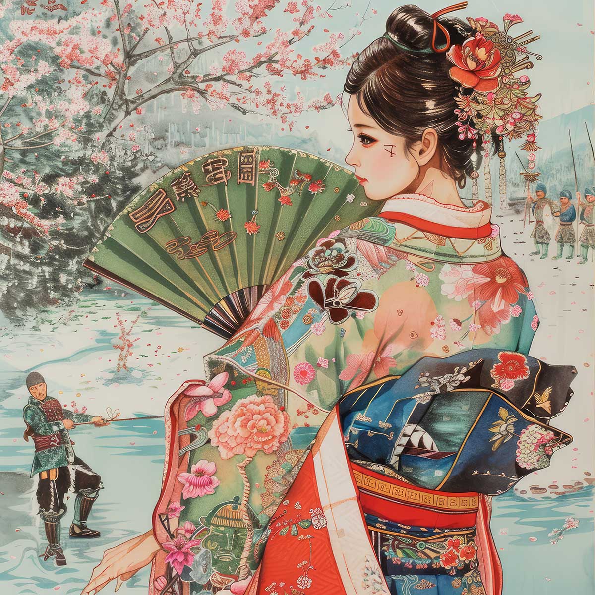 令和の浮世絵 和風 絵画 正方形ポスター 四角 版画 江戸 掛け軸 舞子 着物 女性 デザイン ポスター スクエア インテリア オフィス 住宅 店舗 お洒落 かっこいい【sq-poster-2752】