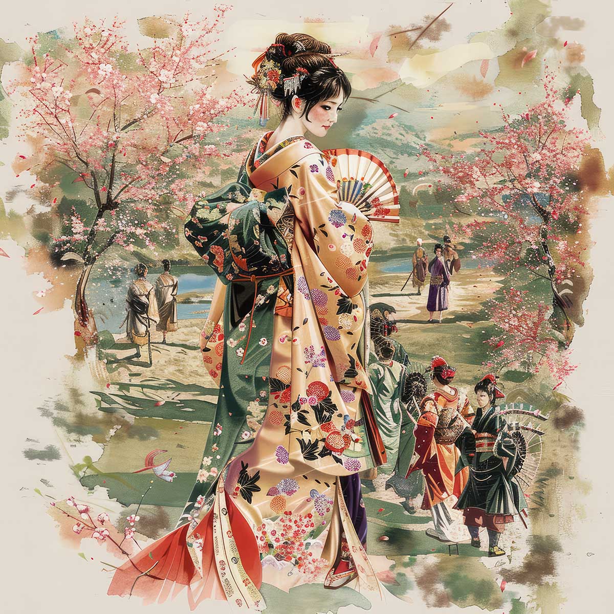 令和の浮世絵 和風 絵画 正方形ポスター 四角 版画 江戸 掛け軸 舞子 着物 女性 デザイン ポスター スクエア インテリア オフィス 住宅 店舗 お洒落 かっこいい【sq-poster-2757】