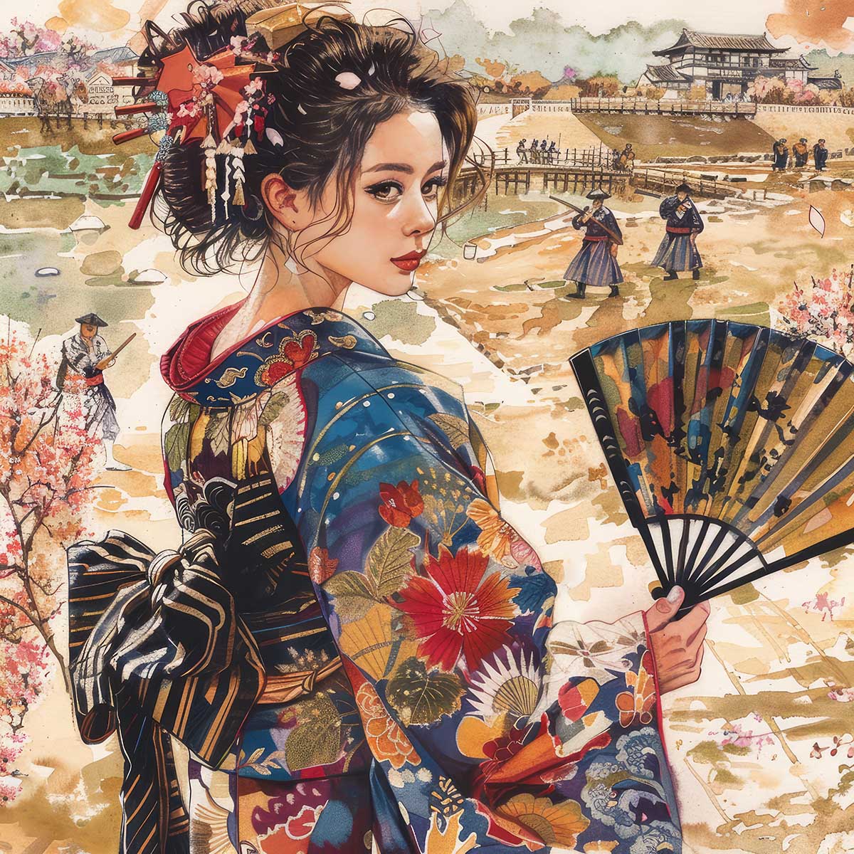 令和の浮世絵 和風 絵画 正方形ポスター 四角 版画 江戸 掛け軸 舞子 着物 女性 デザイン ポスター スクエア インテリア オフィス 住宅 店舗 お洒落 かっこいい【sq-poster-2761】