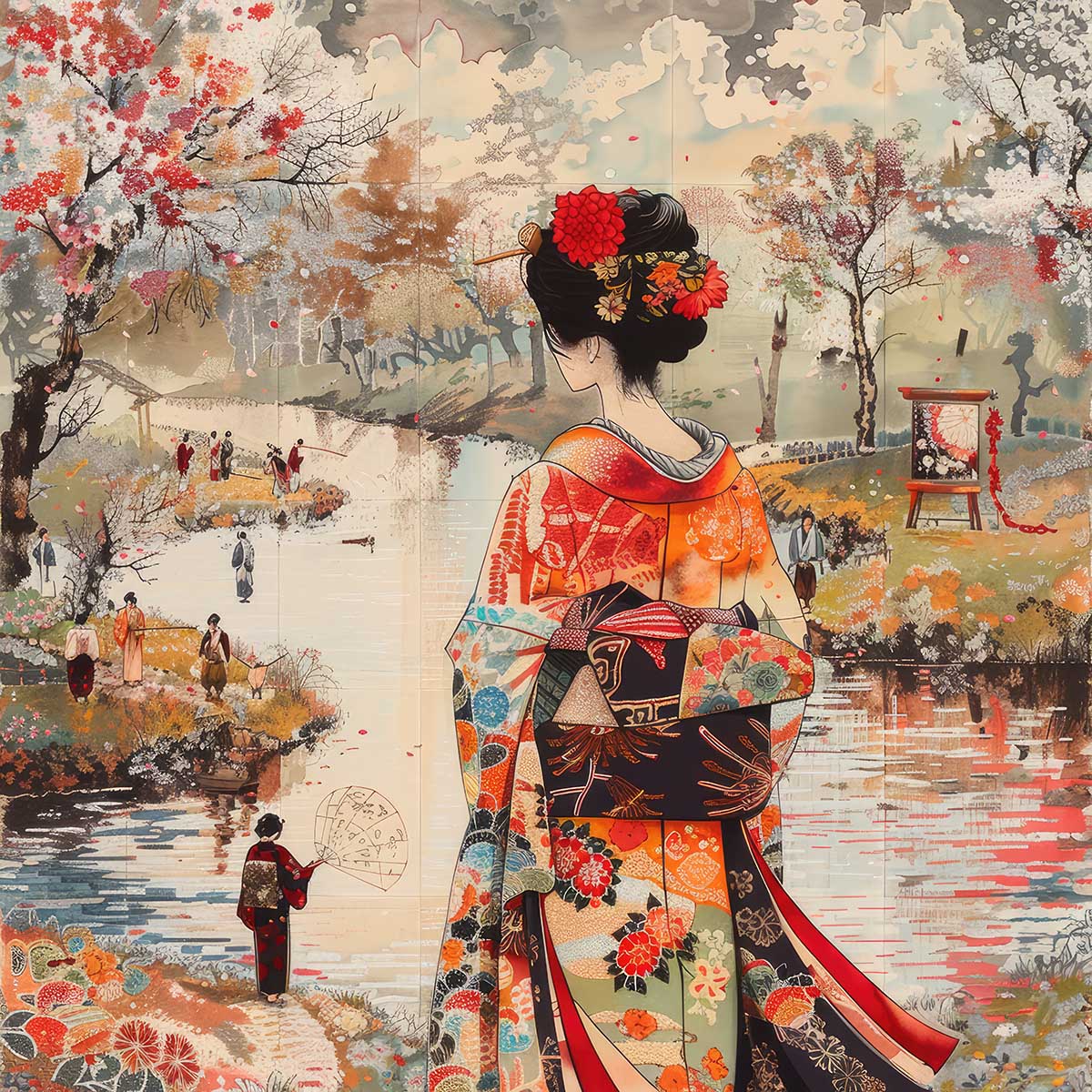 令和の浮世絵 和風 絵画 正方形ポスター 四角 版画 江戸 掛け軸 舞子 着物 女性 デザイン ポスター スクエア インテリア オフィス 住宅 店舗 お洒落 かっこいい【sq-poster-2766】
