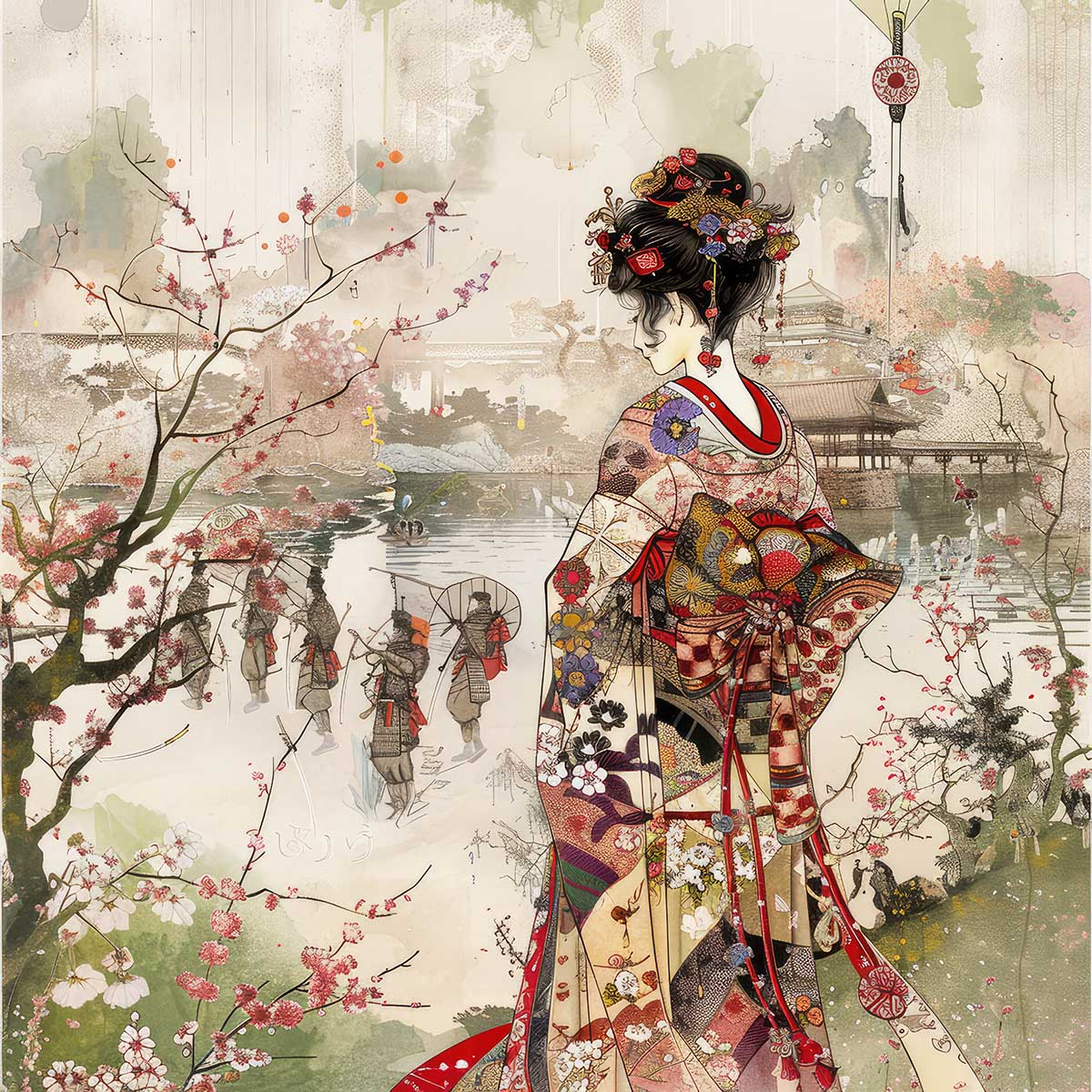 令和の浮世絵 和風 絵画 正方形ポスター 四角 版画 江戸 掛け軸 舞子 着物 女性 デザイン ポスター スクエア インテリア オフィス 住宅 店舗 お洒落 かっこいい【sq-poster-2769】