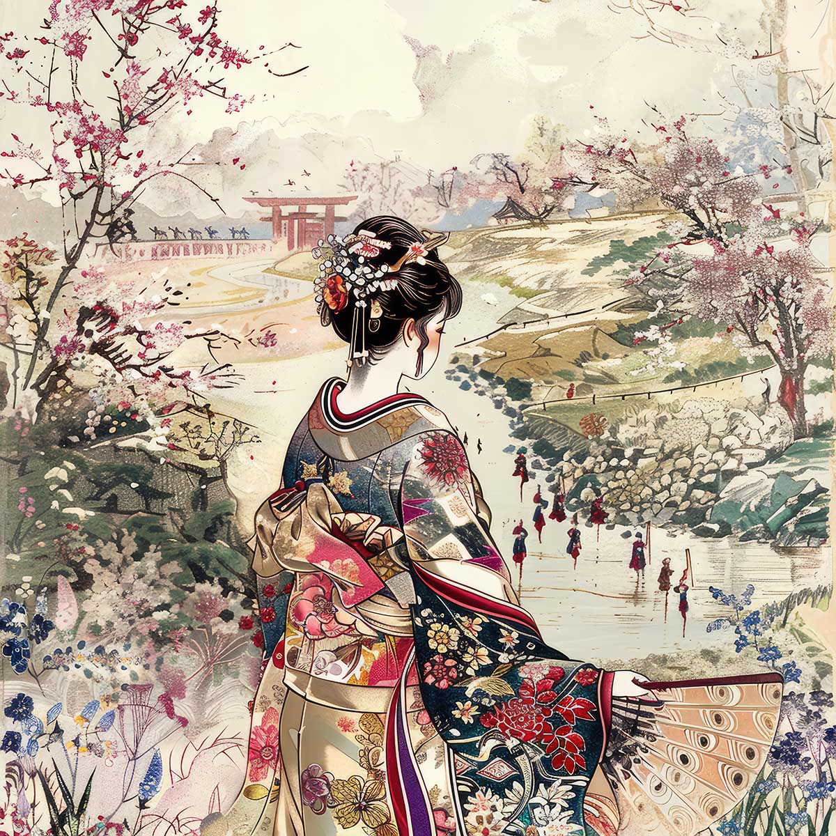 令和の浮世絵 和風 絵画 正方形ポスター 四角 版画 江戸 掛け軸 舞子 着物 女性 デザイン ポスター スクエア インテリア オフィス 住宅 店舗 お洒落 かっこいい【sq-poster-2776】