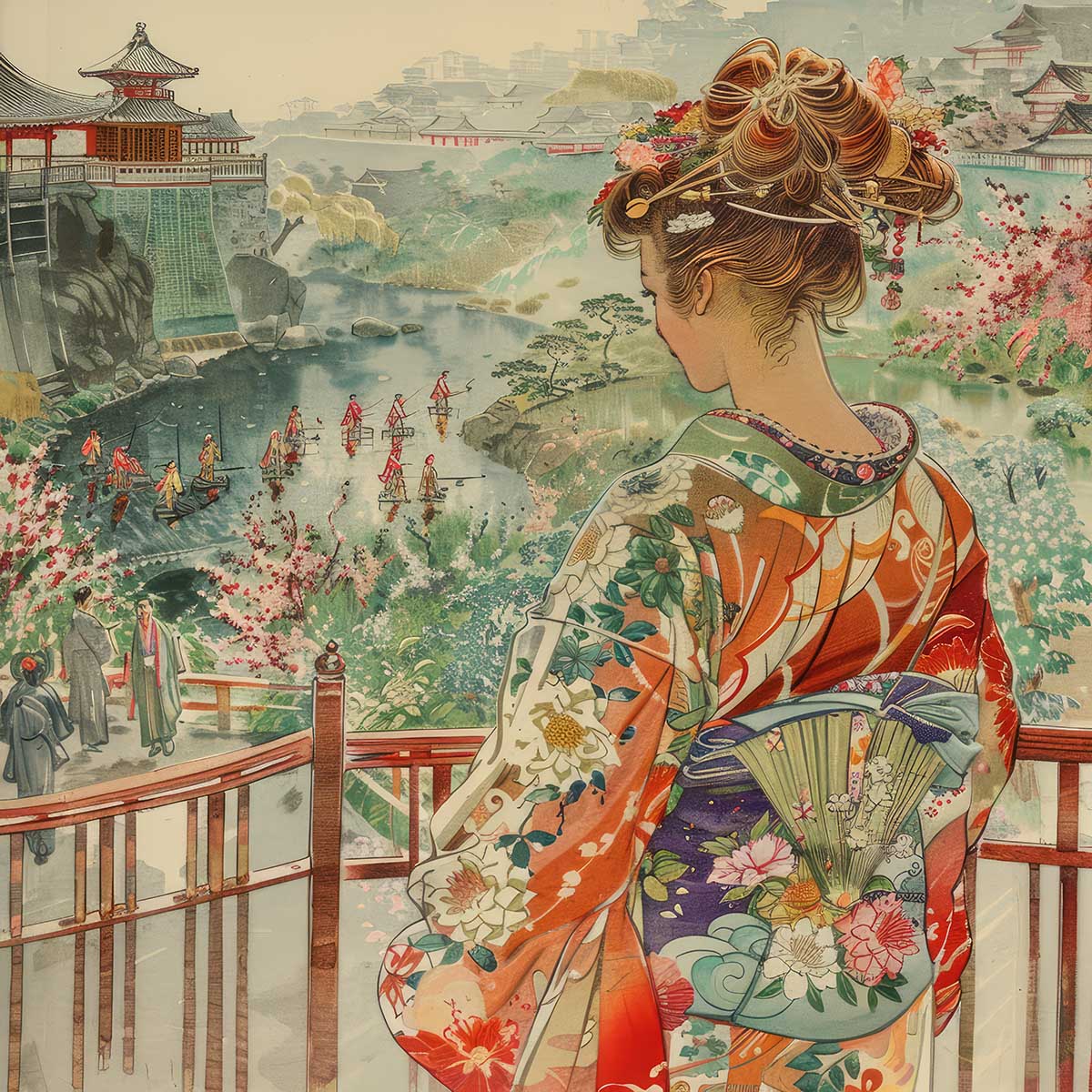令和の浮世絵 和風 絵画 正方形ポスター 四角 版画 江戸 掛け軸 舞子 着物 女性 デザイン ポスター スクエア インテリア オフィス 住宅 店舗 お洒落 かっこいい【sq-poster-2793】