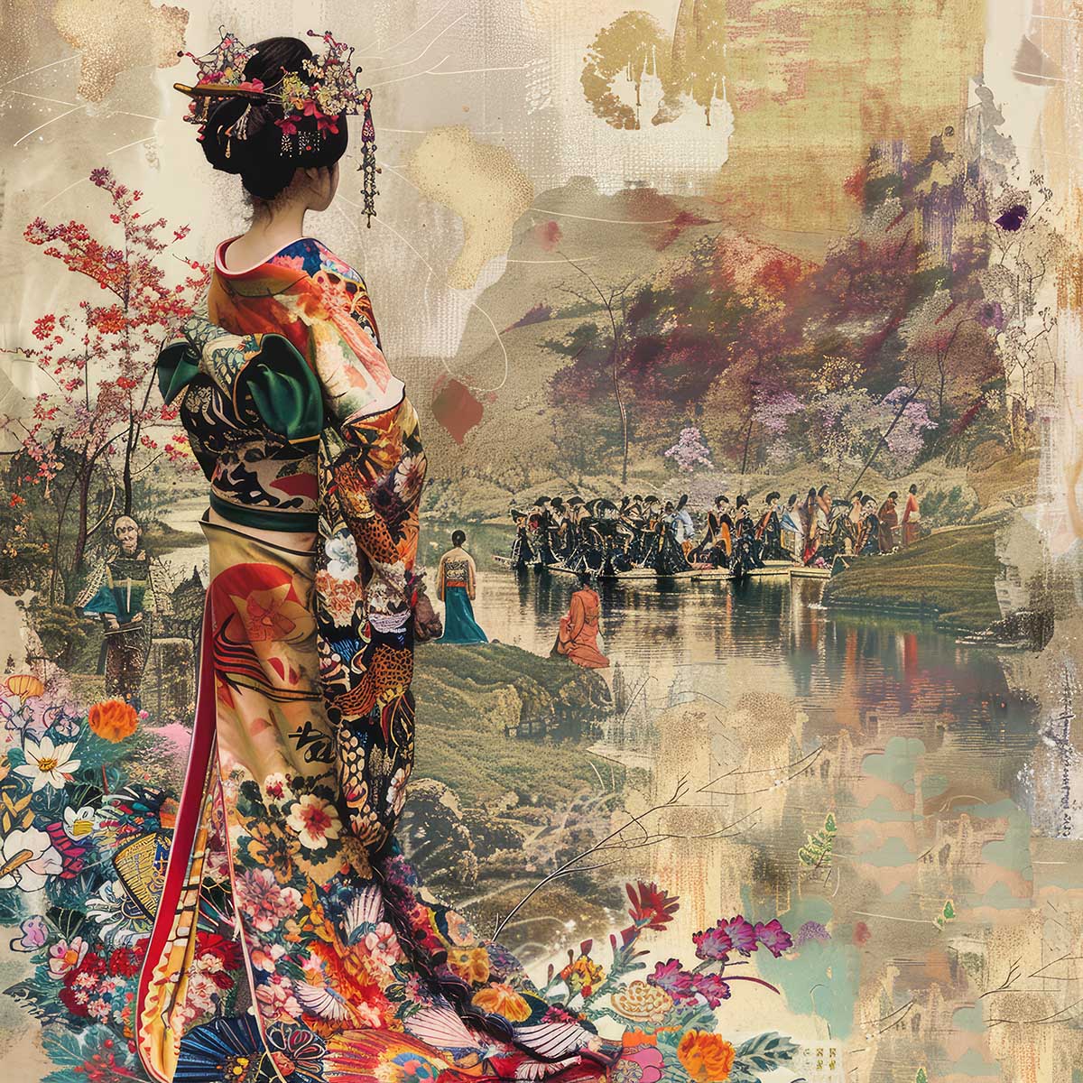 令和の浮世絵 和風 絵画 正方形ポスター 四角 版画 江戸 掛け軸 舞子 着物 女性 デザイン ポスター スクエア インテリア オフィス 住宅 店舗 お洒落 かっこいい【sq-poster-2800】