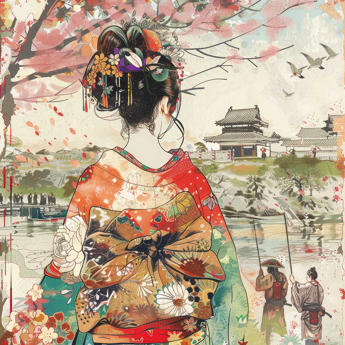 Rakuten - 令和の浮世絵 和風 絵画 正方形ポスター 四角 版画 江戸 掛け軸 舞子 着物 女性 デザイン ポスター スクエア インテリア オフィス 住宅 店舗 お洒落 かっこいい【sq-poster-2802】