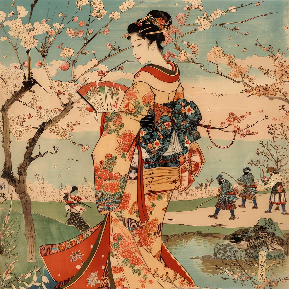 令和の浮世絵 和風 絵画 正方形ポスター 四角 版画 江戸 掛け軸 舞子 着物 女性 デザイン ポスター スクエア インテリア オフィス 住宅 店舗 お洒落 かっこいい【sq-poster-2804】