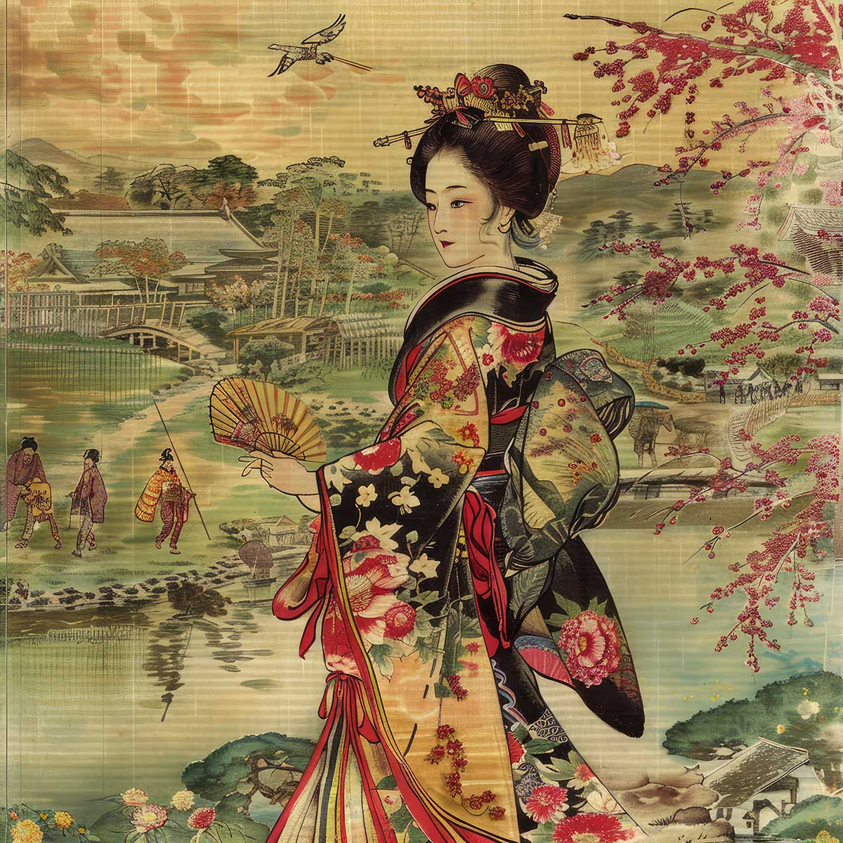 令和の浮世絵 和風 絵画 正方形ポスター 四角 版画 江戸 掛け軸 舞子 着物 女性 デザイン ポスター スクエア インテリア オフィス 住宅 店舗 お洒落 かっこいい【sq-poster-2808】