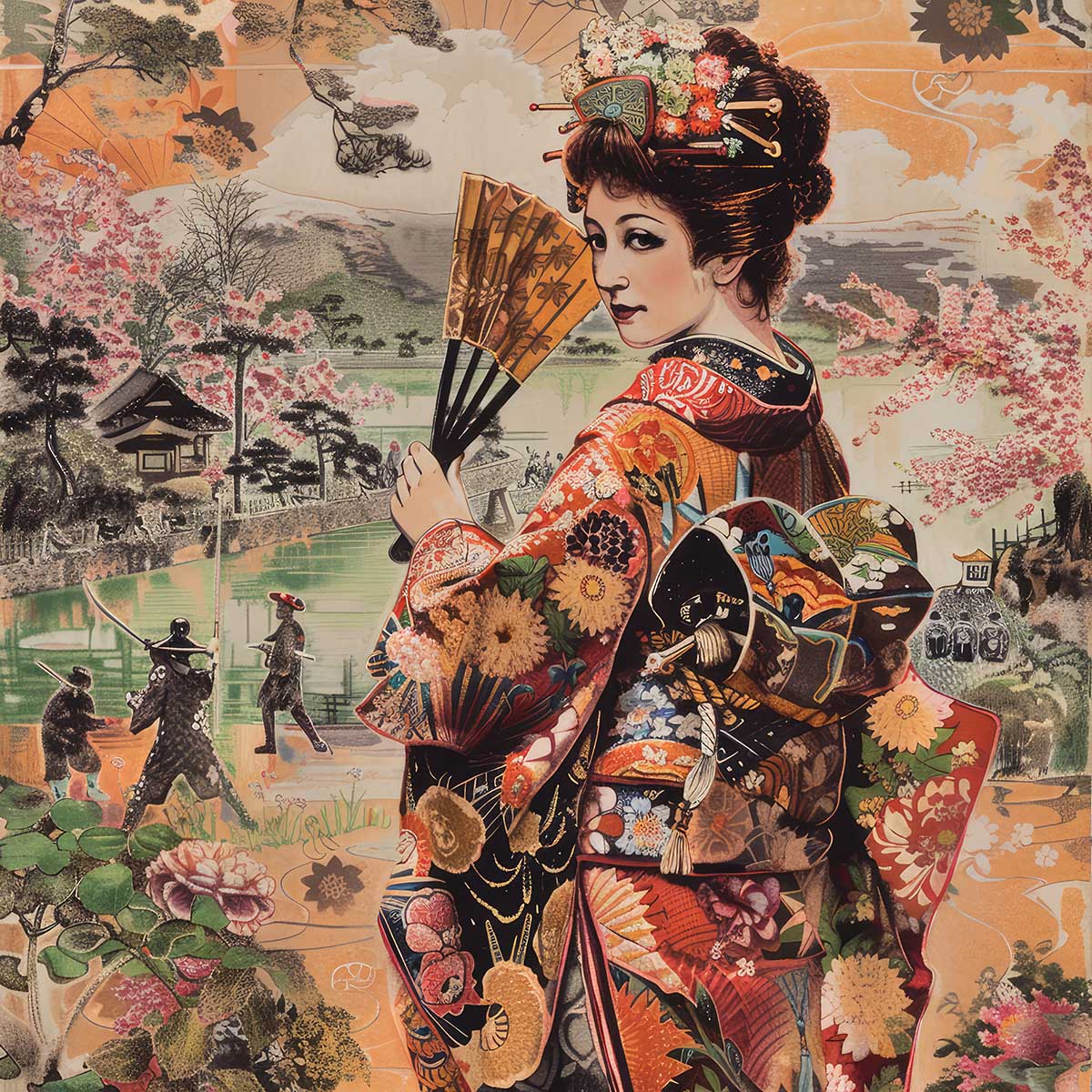令和の浮世絵 和風 絵画 正方形ポスター 四角 版画 江戸 掛け軸 舞子 着物 女性 デザイン ポスター スクエア インテリア オフィス 住宅 店舗 お洒落 かっこいい【sq-poster-2813】