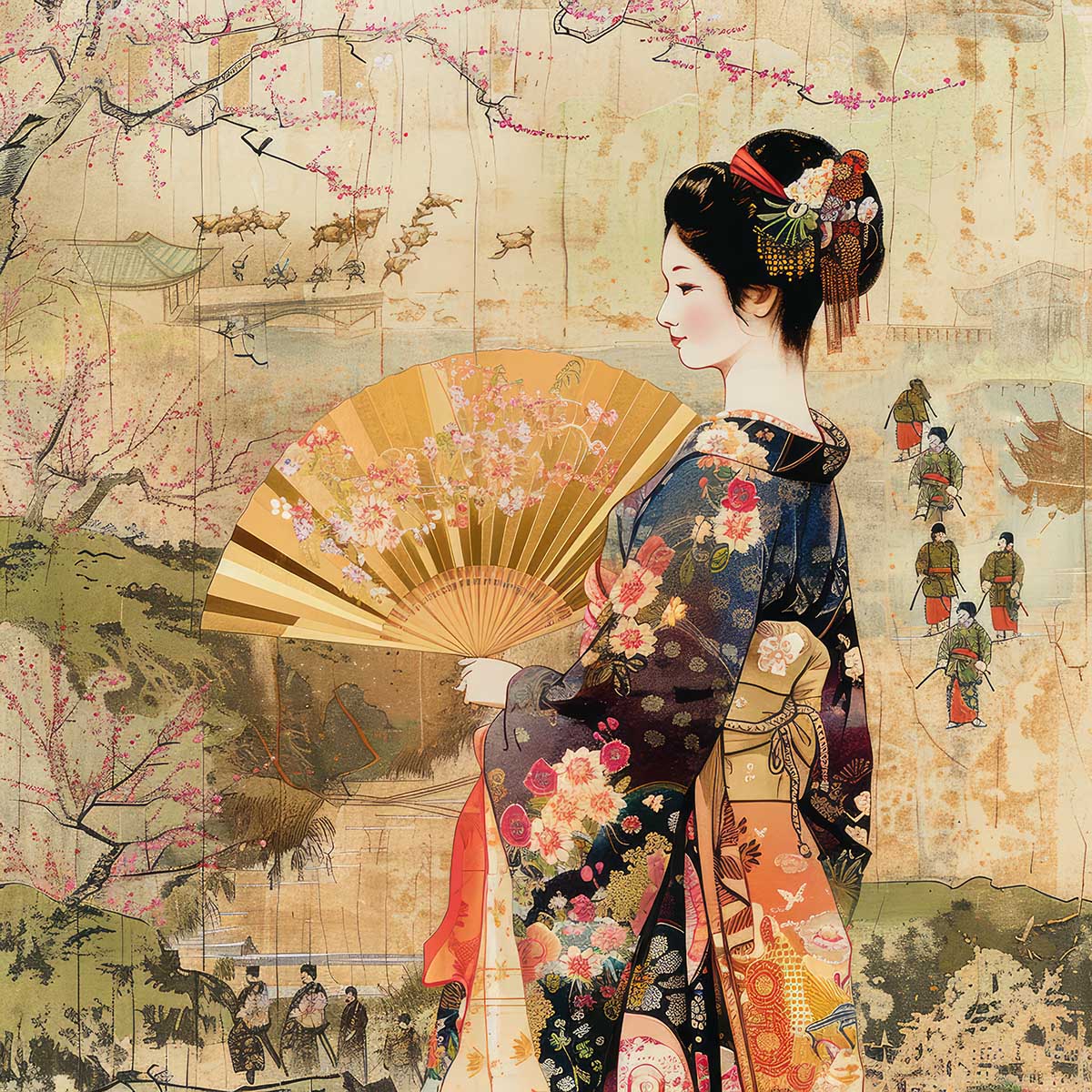 令和の浮世絵 和風 絵画 正方形ポスター 四角 版画 江戸 掛け軸 舞子 着物 女性 デザイン ポスター スクエア インテリア オフィス 住宅 店舗 お洒落 かっこいい【sq-poster-2818】