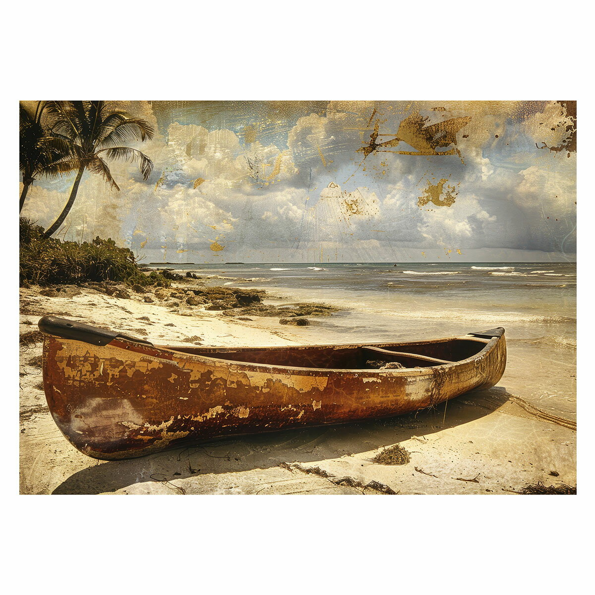 エモ ノスタルジック カヌー ボート 船 海系 サーフ ポスター 用紙とサイズが選べる 波 ビーチ 海岸 オ..