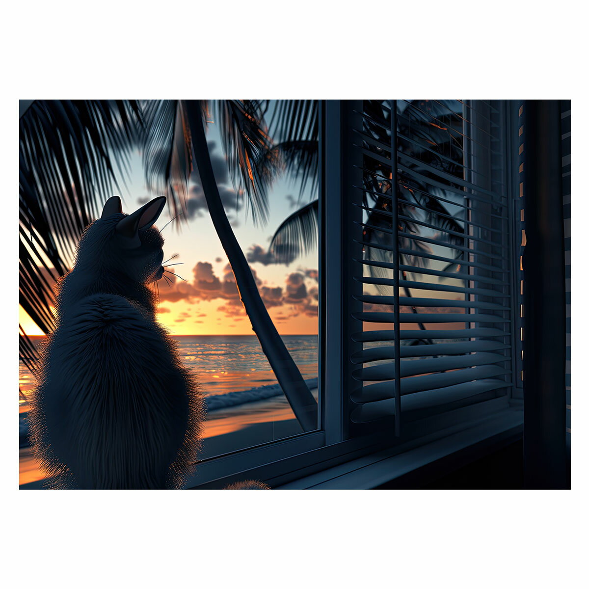 Rakuten - 黄昏猫 ネコ キャット 動物　夕暮れ 海系 サーフ ポスター 用紙とサイズが選べる 波 ビーチ 海岸 オーシャン ブルー 景色 サーフィン インテリア アートお洒落 a0 a1 a2 a3 a4 b0 b1 b2 b3 b4 特大 大きい【lh-poster-3409】