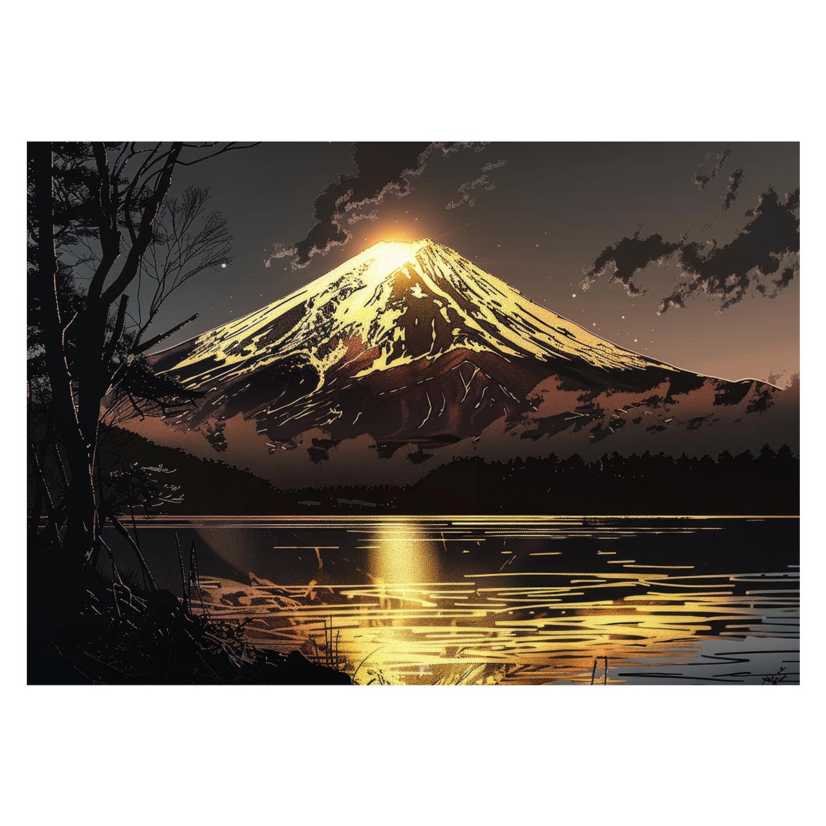 和風　金の富士 金運 ゴールド 山 富士山 ふじさん 横ポスター ご利益 運気 グッズ アイテム 開運 用紙とサイズが選べる インテリア プリントポスター フォト オシャレ レトロ a0 a1 a2 a3 a4 b0 b1 b2 b3 b4 特大 大きい【lh-poster-4089】