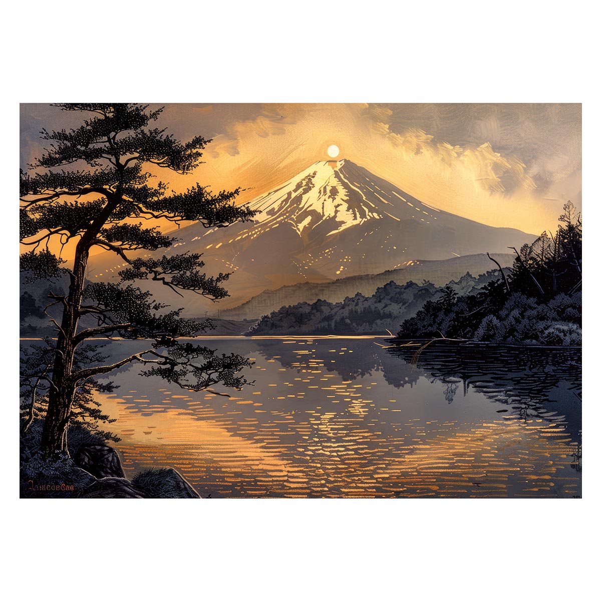 和風　金の富士 金運 ゴールド 山 富士山 ふじさん 横ポスター ご利益 運気 グッズ アイテム 開運 用紙とサイズが選べる インテリア プリントポスター フォト オシャレ レトロ a0 a1 a2 a3 a4 b0 b1 b2 b3 b4 特大 大きい【lh-poster-4111】