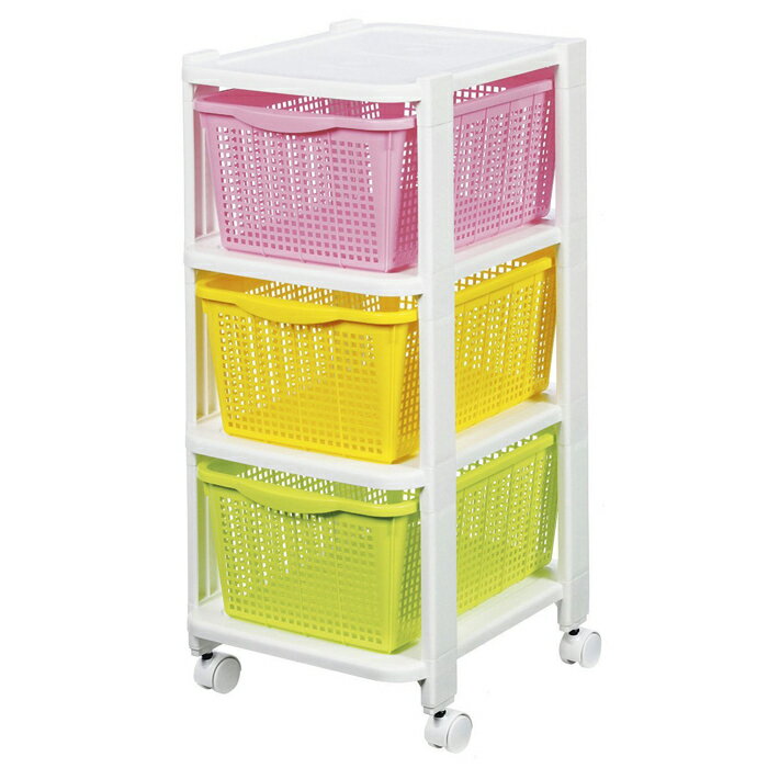 バスケットワゴン 3段 プラスチック キャスター付き おもちゃ箱 ランドリー収納 新品アウトレットのサムネイル