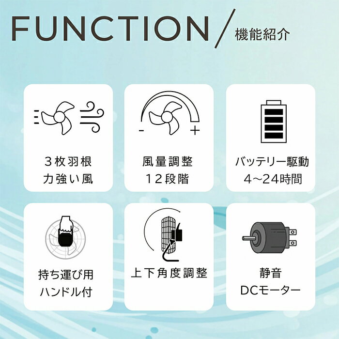 フロアファン 扇風機 DCモーター 30cm アルミ羽根 充電式 小型 工場扇 アウトドア ポータブル