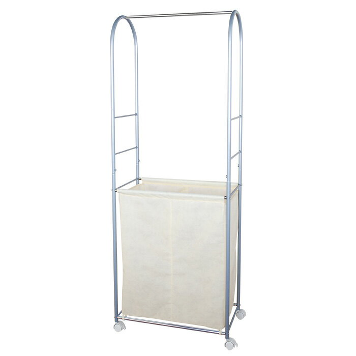 【本日p5倍!!】 ランドリーバスケット ワゴン キャスター付き ハンガー付き 新品アウトレット