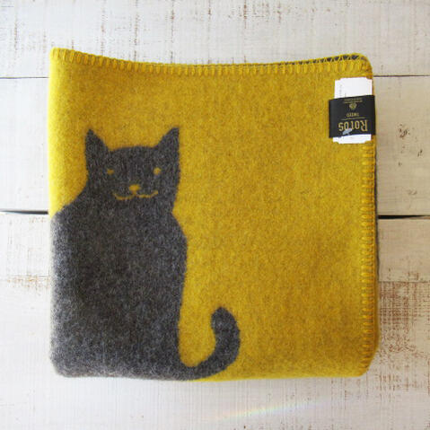 送料無料！ROROS TWEED / ロロス　ツイード　ブランケットGATTO-MINI GRAY/YELLOW by AOI HUBER-KONO / ガット-ミニ　色：グレーイエロー by 葵　フーバー　河野　100×130cm北欧/ノルウェー/ウール/羊毛/毛布/膝掛け/ひざかけ/ひざ掛け/クリスマス/還暦