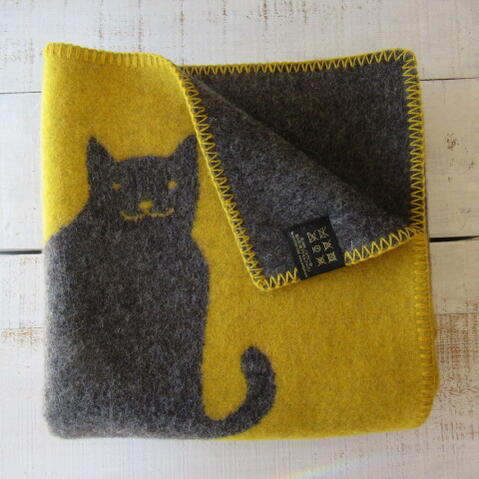 送料無料！ROROS TWEED / ロロス　ツイード　ブランケットGATTO-MINI GRAY/YELLOW by AOI HUBER-KONO / ガット-ミニ　色：グレーイエロー by 葵　フーバー　河野　100×130cm北欧/ノルウェー/ウール/羊毛/毛布/膝掛け/ひざかけ/ひざ掛け/クリスマス/還暦