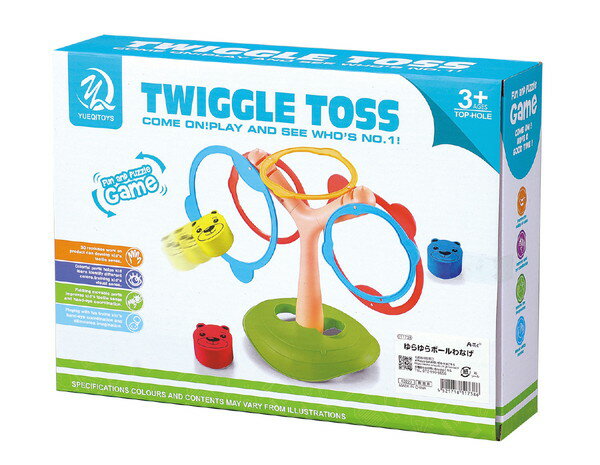 ゆらゆら揺れる木にめがけてリングやボールを投げよう 商品サイズ（単位mm)：ボール：60×60×35mm、リング小：φ160mm、リング大：φ210mm、土台：250×180×65mm、木：255×55×55mm、枝：130×45×45mm...