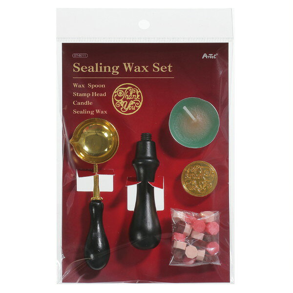初めてでも気軽にできるスタートセット！ シーリングワックス初心者にぴったりのスタートセットです。 このセットには、シーリングワックスを始めるうえで必要なものがすべて揃っています。 ワックスの色は相性の良い組み合わせを採用し、簡単に美しいシーリングスタンプを作成可能。 さらに、ハーブティーを思わせる柔らかな色合いが特徴で、大切な手紙やギフトに特別感をプラスします。 初心者でも気軽に楽しめます。 注意事項 火の取り扱いには十分にご注意ください。 溶けたワックスは非常に高温になりますのでやけど等にご注意ください。 作業中は周りに可燃物がないことを確認してください。 お子様が作業する際は、必ず保護者、または指導者の監督のもと作業を行ってください。 この商品は食品ではありません。 商品サイズ（単位mm)：ワックス：φ10×5mm、スプーン：約100×30mm、キャンドル：φ40×13mm、柄：約90×φ20mm、スタンプヘッド：φ25×15mm セット内容：ワックス（21ピース）×1、スプーン×1、キャンドル×1、柄×1、スタンプヘッド×1 1個重量（g）：100 材質：蝋、亜鉛合金、木●仕様・寸法・デザインについては予告なく変更されることがあります。商品情報はページ作成時点です。 ●画像はイメージです。代表画像を使用することがあります。 ●ご返品、交換、発注後のキャンセルはできません。 ●都度お取り寄せ発注のため突然の欠品等がありましたら連絡させていただきます。 1個包装形態：ヘッダー付き袋入り 包装サイズ（横×高さ×奥行）mm：W120×H190×D25mm 販売単位：セット 生産国：中国 箱の場合の入数：100 関連商品 ●アーテック シーリングワックス バタフライピー 74603 ●アーテック シーリングワックス ローズヒップ 74604 ●アーテック シーリングワックス ハイビスカス 74605 ●アーテック シーリングワックス レモングラス 74606 ●アーテック シーリングワックス ルイボス 74607 ●アーテック シーリングワックス カモミール 74608 ●アーテック シーリングワックス ペパーミント 74609 ●アーテック シーリングワックス ラベンダー 74610 ●アーテック シーリングワックス スタートセット 74611 ●アーテック シーリングワックス スプーン 黒 74612 ●アーテック シーリングワックス キャンドル2個入 74613 ●アーテック シーリングワックススタンプヘッド For you 74614 ●アーテック シーリングワックススタンプヘッド Thank you 74615