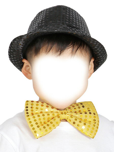 着脱簡単！キラキラハット&ネクタイのセット！ 蝶ネクタイはゴム付きだから着脱簡単！ 商品サイズ（単位mm)：帽子：約210×270×100mm、ネクタイ：約180×110mm セット内容：蝶ネクタイ×1、ハット×1 1個重量（g）：70 材...