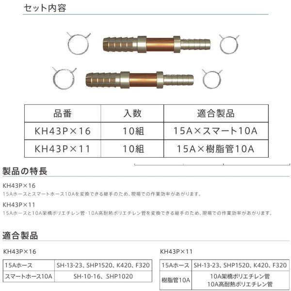 ハタノ 両側タケノコ（S）セット 15A×樹脂管10A KH43PX11