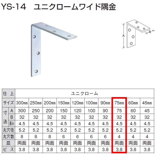 Rakuten - 山口安製作所 ユニクロ ワイド隅金 YS-14 規格：75