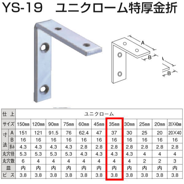 山口安製作所 ユニクロ 特厚金折 YS-19 規格：35(4.0)