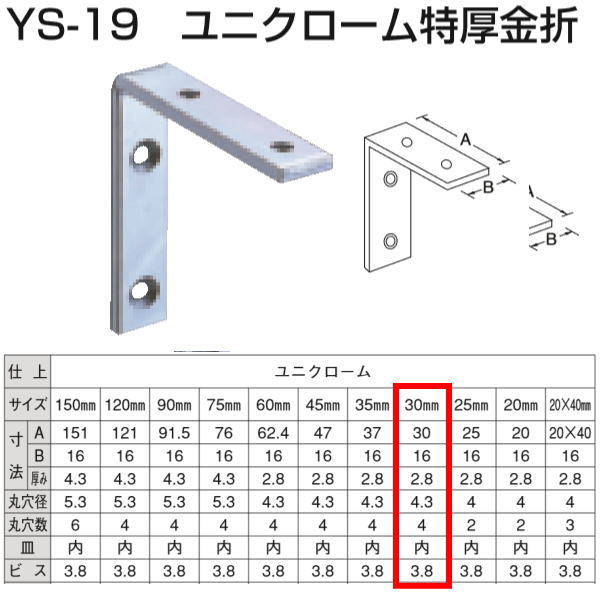 山口安製作所 ユニクロ 特厚金折 YS-