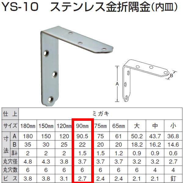Rakuten - 山口安製作所 ステンレス 金折隅金 YS-10 規格：90