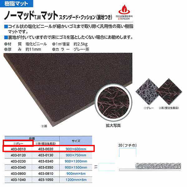 ミヅシマ ノーマッドマット スタンダード・クッション（裏地付き） グレー 403-0010 900×600mm