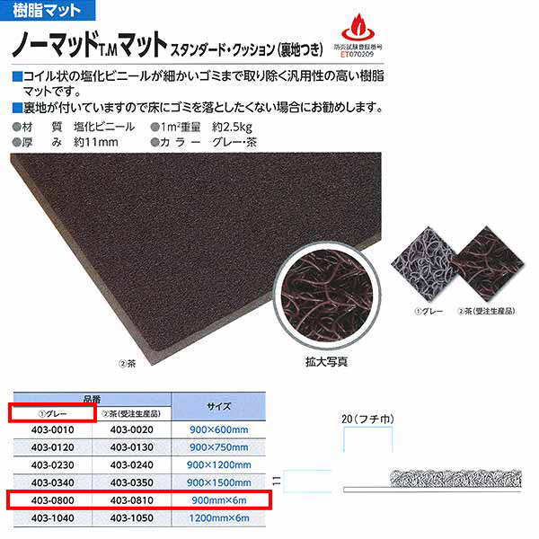 ミヅシマ ノーマッドマット スタンダード・クッション（裏地付き） グレー 403-0800 全辺フチなし 900m..