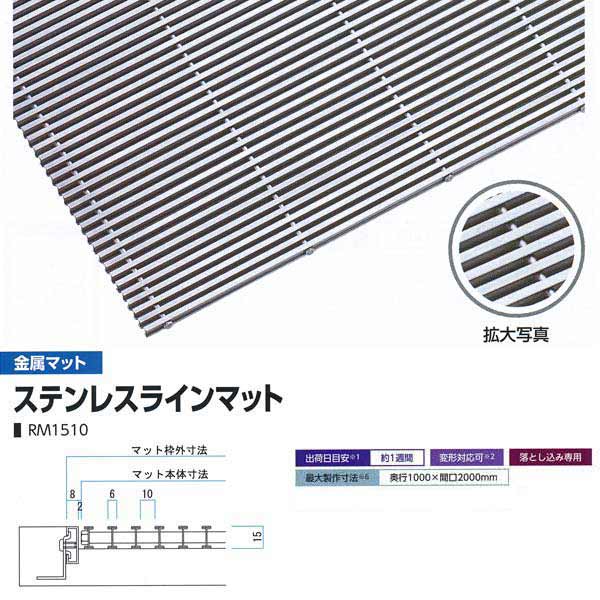 ミヅシマ 落とし込みマット 金属 ステンレスラインマット RM1510 高さ15mm ピッチ10mm 402-0230 平米単価 サイズオーダー